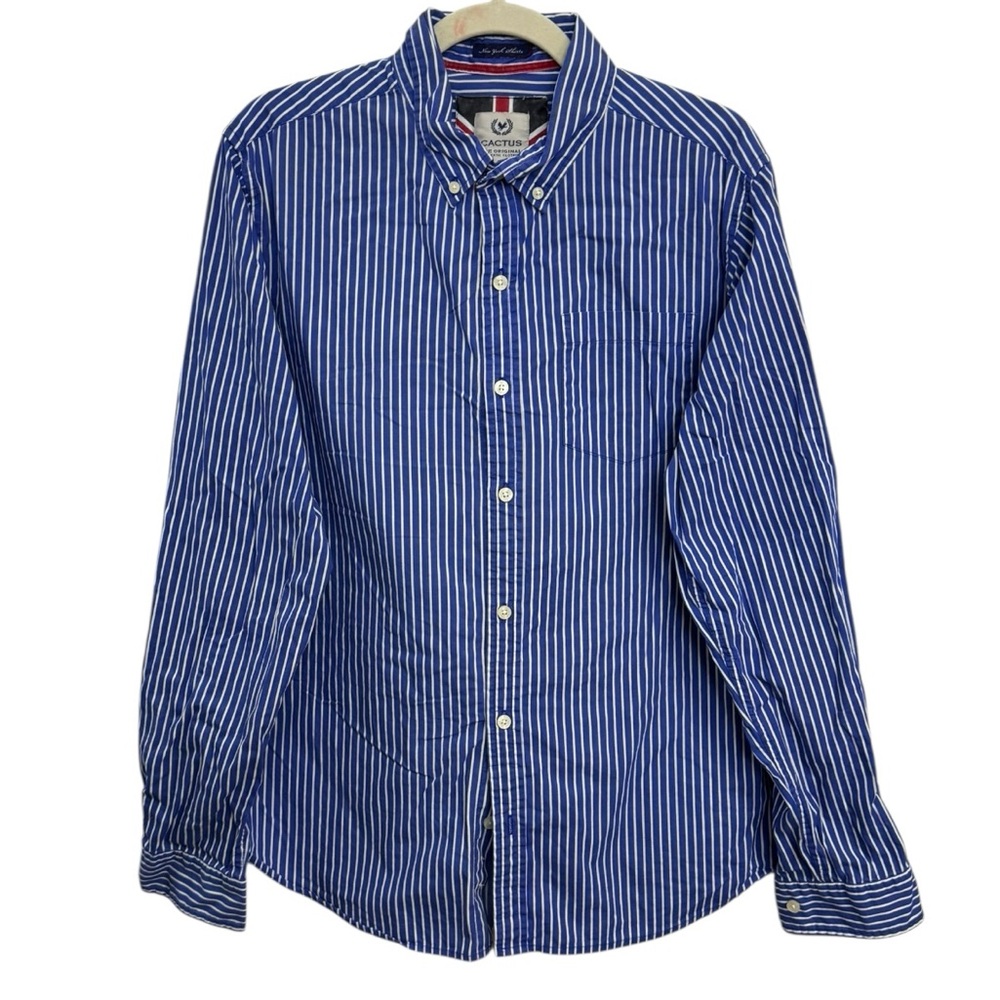 Cactus Blue and White Striped Handmade Men's Shirt Size L